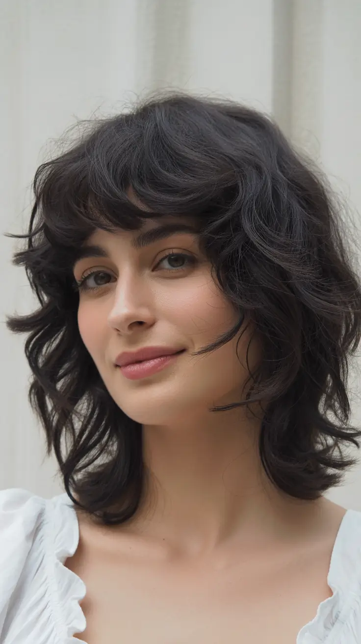 natural spring hairstyles 2026 Soft Layered Curly Bob with Airy Bangs