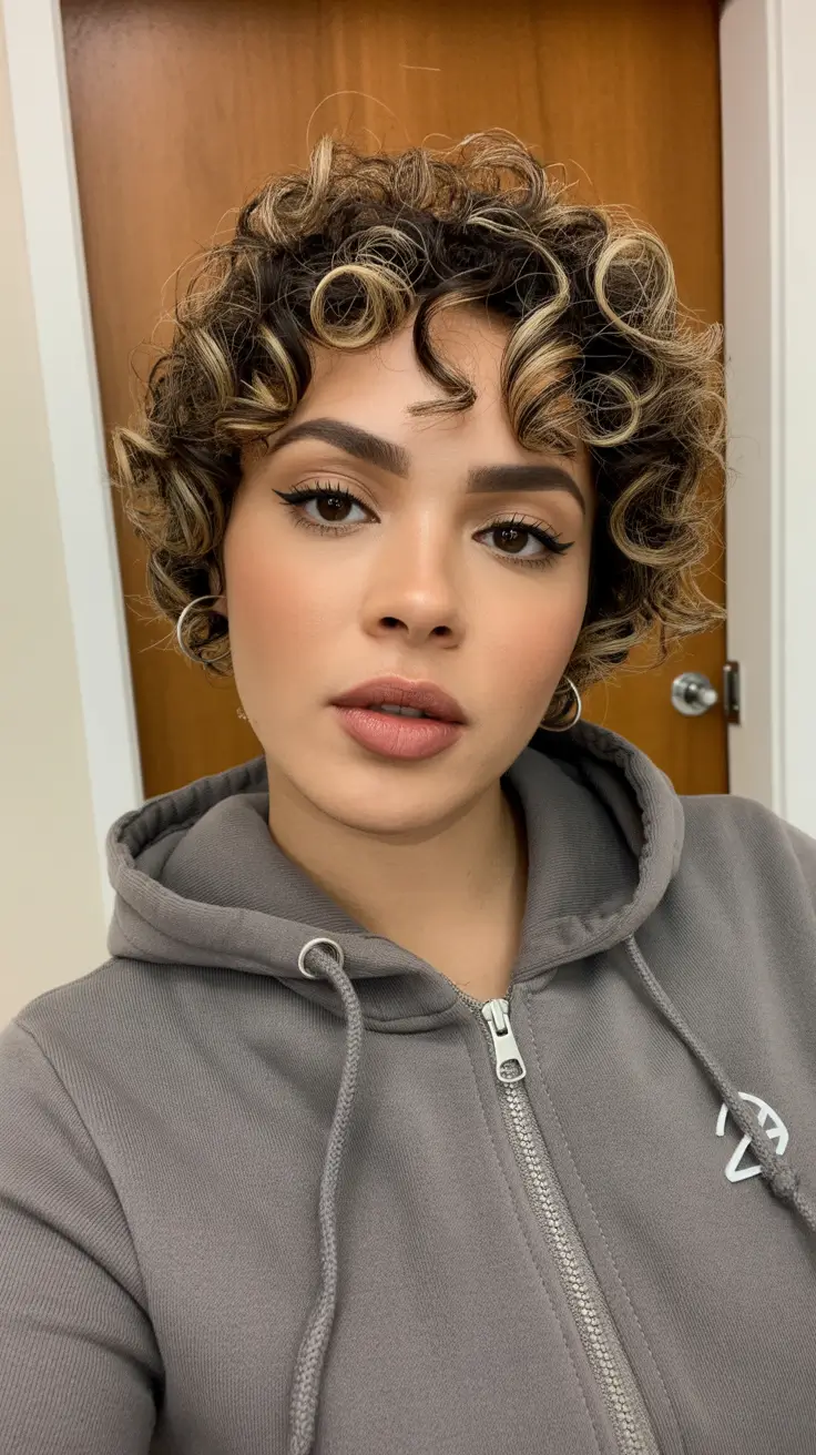 natural spring hairstyles 2026 Playful Short Curly Crop with Dimensional Highlights