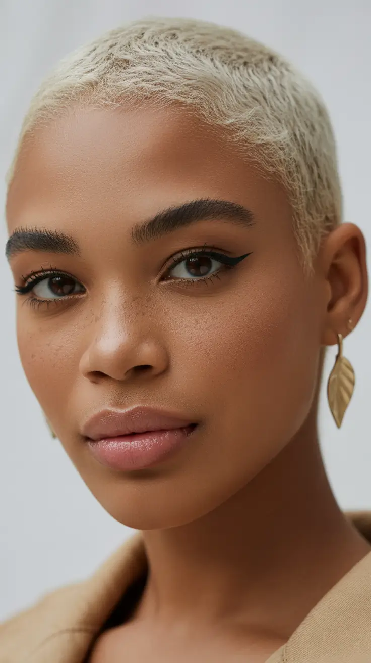 natural spring hairstyles 2026 Ultra Short Blonde Buzz Cut for Bold Minimalism
