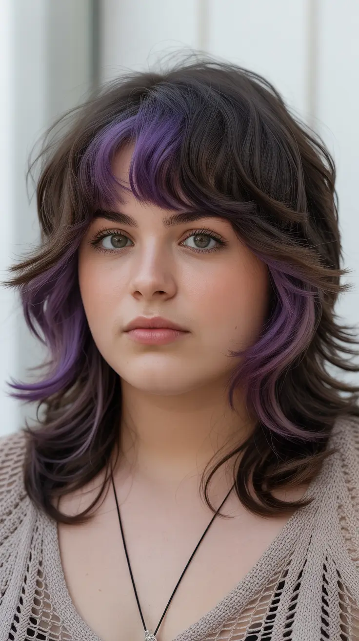 spring haircuts for plus size women Layered Modern Shag With Violet Face-Framing Accents