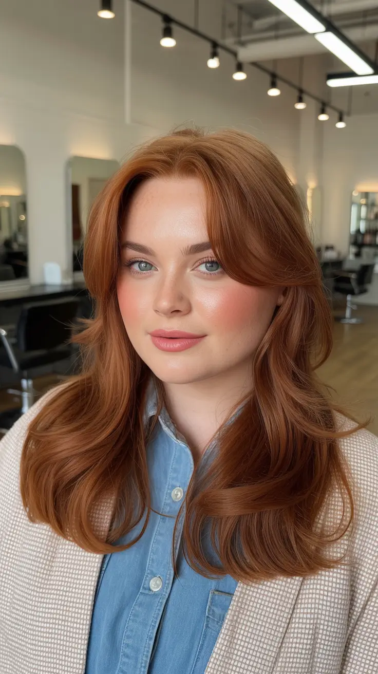 spring haircuts for plus size women Long Layered Copper With Curtain Flow