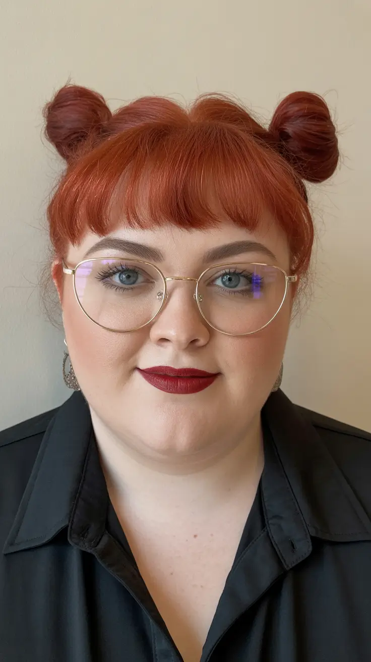 spring haircuts for plus size women Playful Ginger Space Buns With Soft Fringe