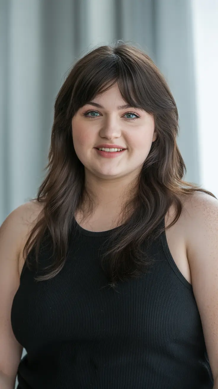 spring haircuts for plus size women Layered Medium Length With Wispy Curtain Bangs