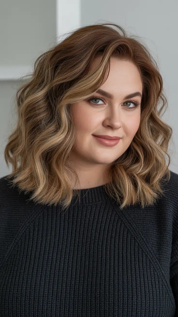 spring haircuts for plus size women Voluminous Shoulder Length Waves With Deep Side Part