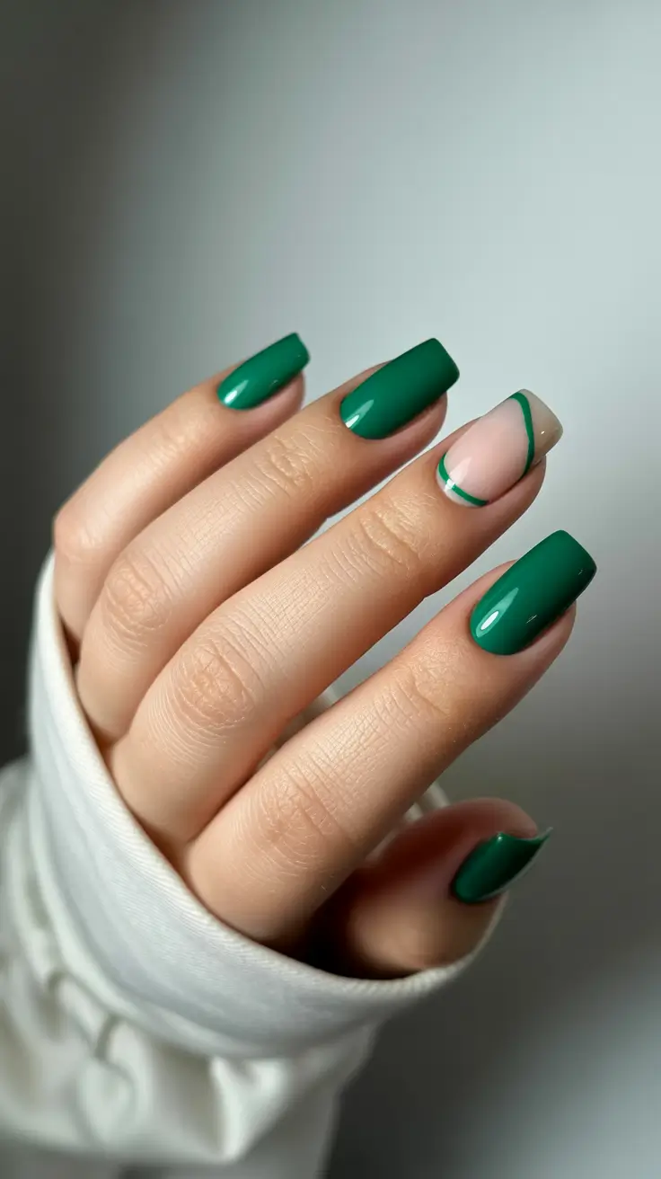 pretty spring nails square 2026 deep green minimalist design