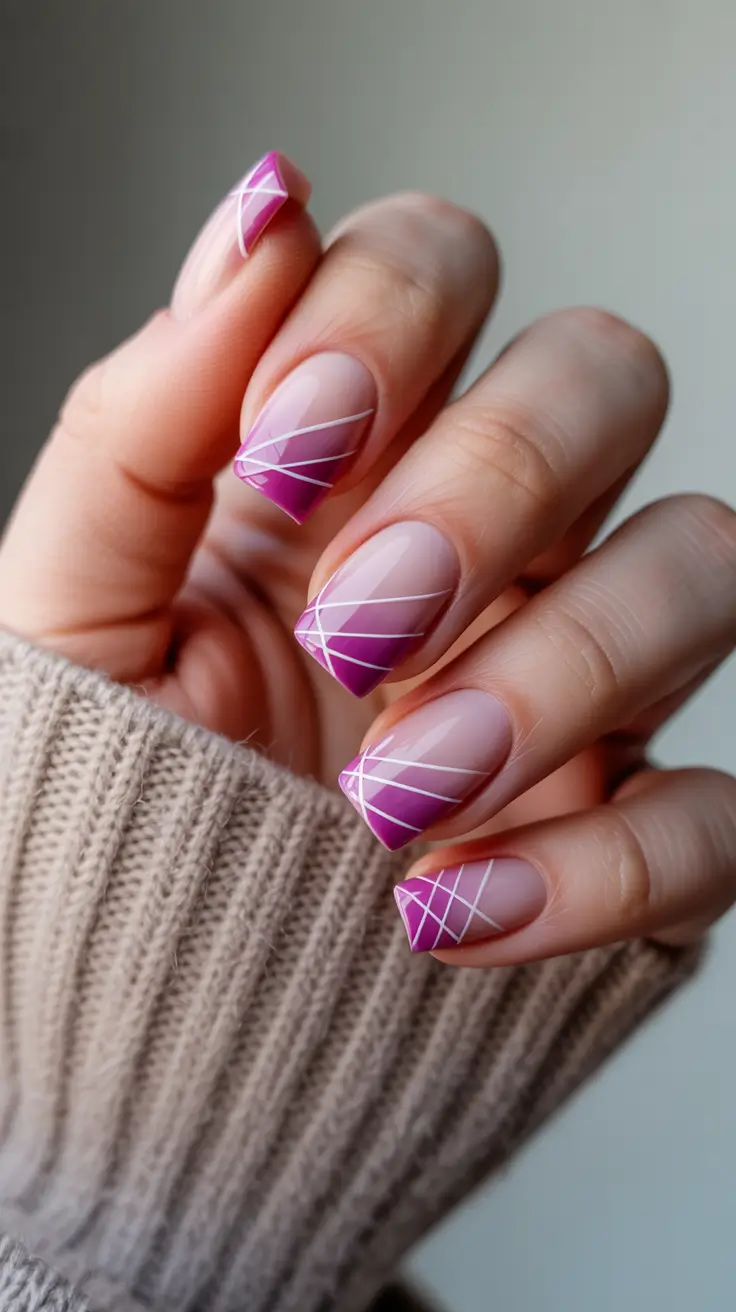 pretty spring nails square 2026 pink geometric french tip nails