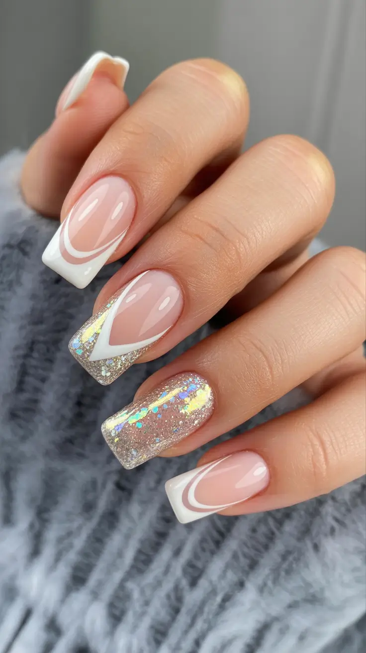 pretty spring nails square 2026 glitter french square nails