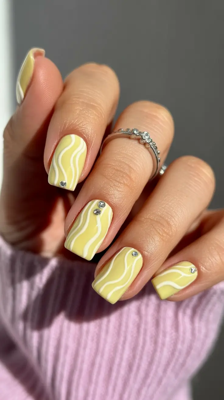 pretty spring nails square 2026 yellow wavy minimalist nails