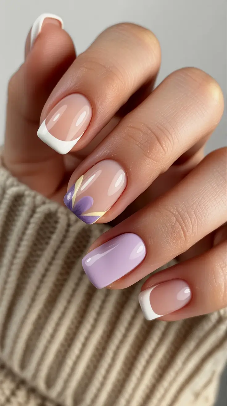 pretty spring nails square 2026 lavender floral french nails