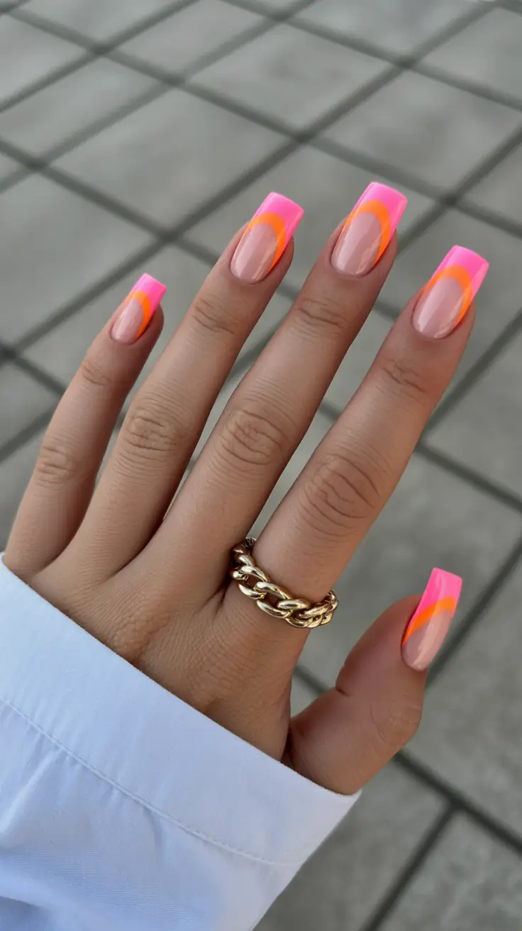 pretty spring nails square 2026 neon pink french curve nails