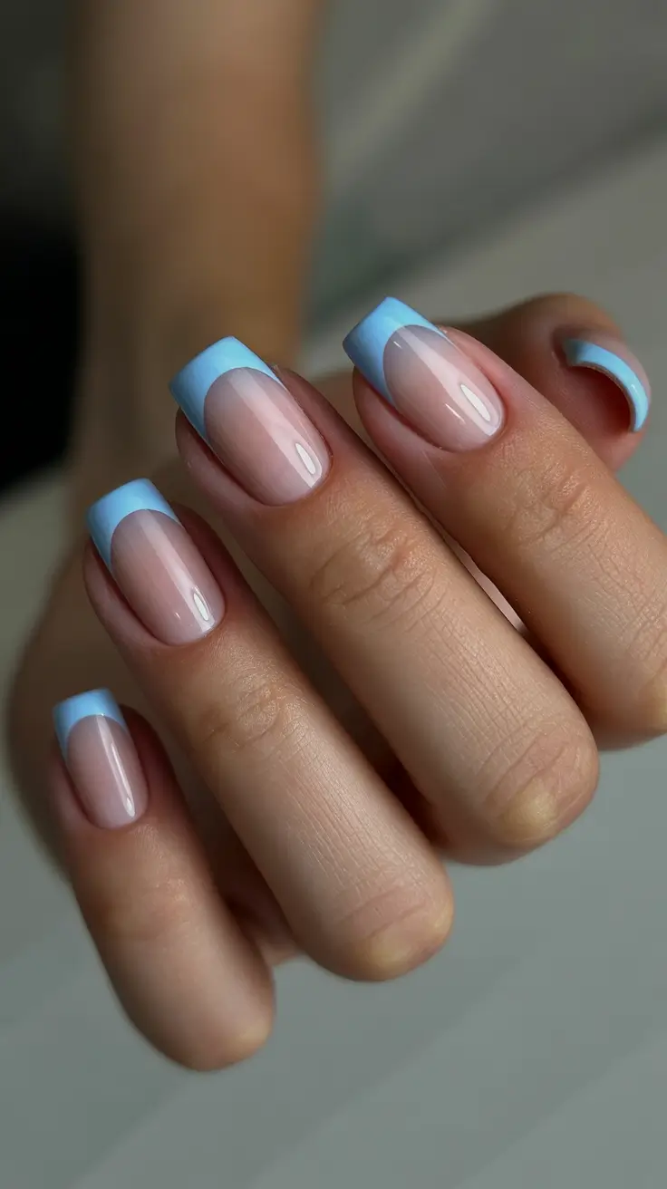 pretty spring nails square 2026 blue french tip manicure