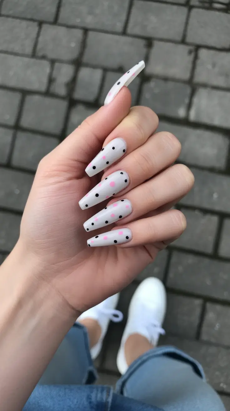 simple spring vacation nails 2026 Minimal White Polka Dot Nails with a Modern Edge