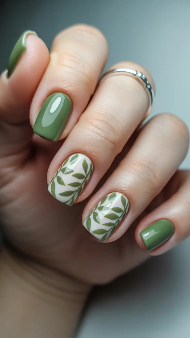 stunning spring nails acrylic 2026 Sage Green Botanical Short Acrylic Nails