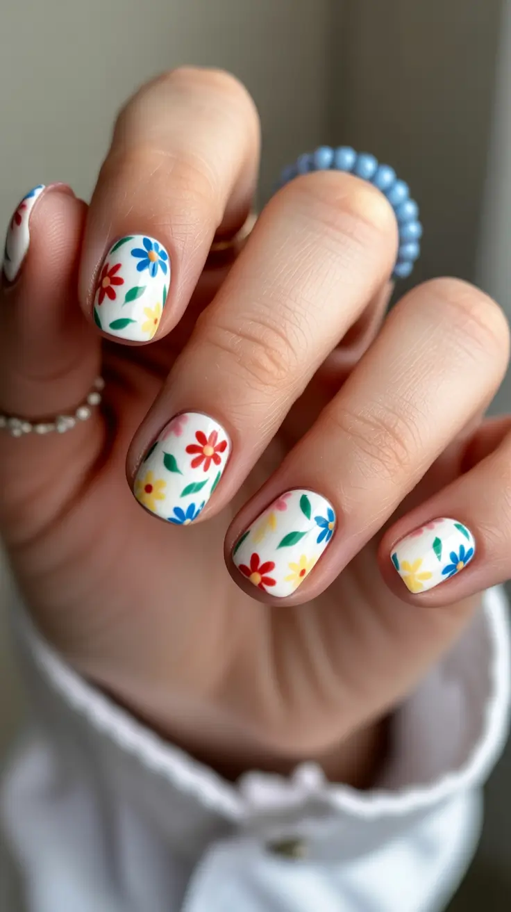 stunning spring nails acrylic 2026 Colorful Floral Short Spring Acrylic Nails
