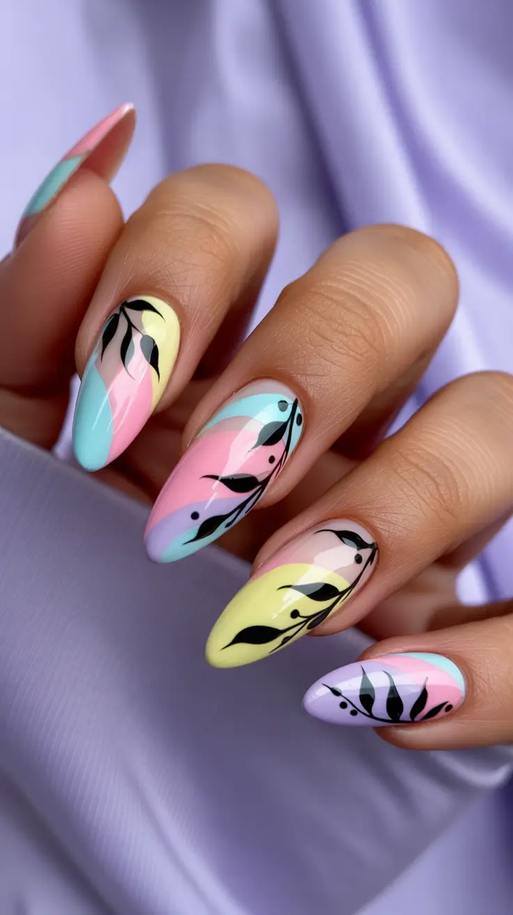 stunning spring nails acrylic 2026 Pastel Abstract Almond Acrylic Nails