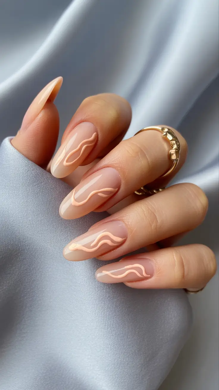stunning spring nails acrylic 2026 Neutral Sculpted Wave Almond Acrylic Nails
