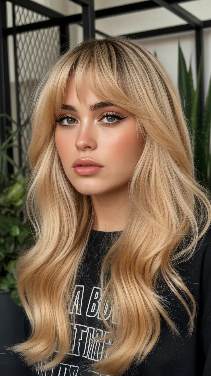 summer hair color for blondes 2026 dimensional Layered Champagne Blonde with Airy Fringe