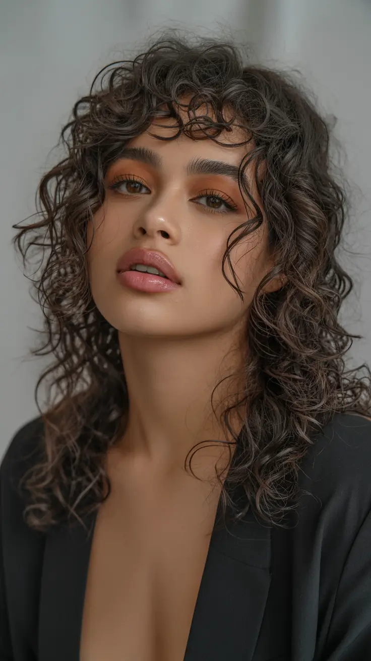 summer hair color ideas 2026 dimensional Smoky Mocha Curls With Effortless Dimension