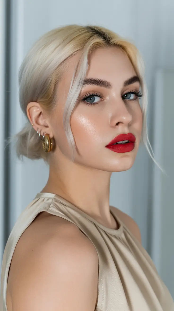 summer hair color ideas 2026 dimensional Champagne Ice Updo With Sculpted Contrast
