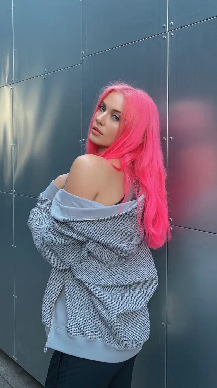 summer hair color ideas 2026 dimensional Neon Flamingo Lengths With Statement Glow