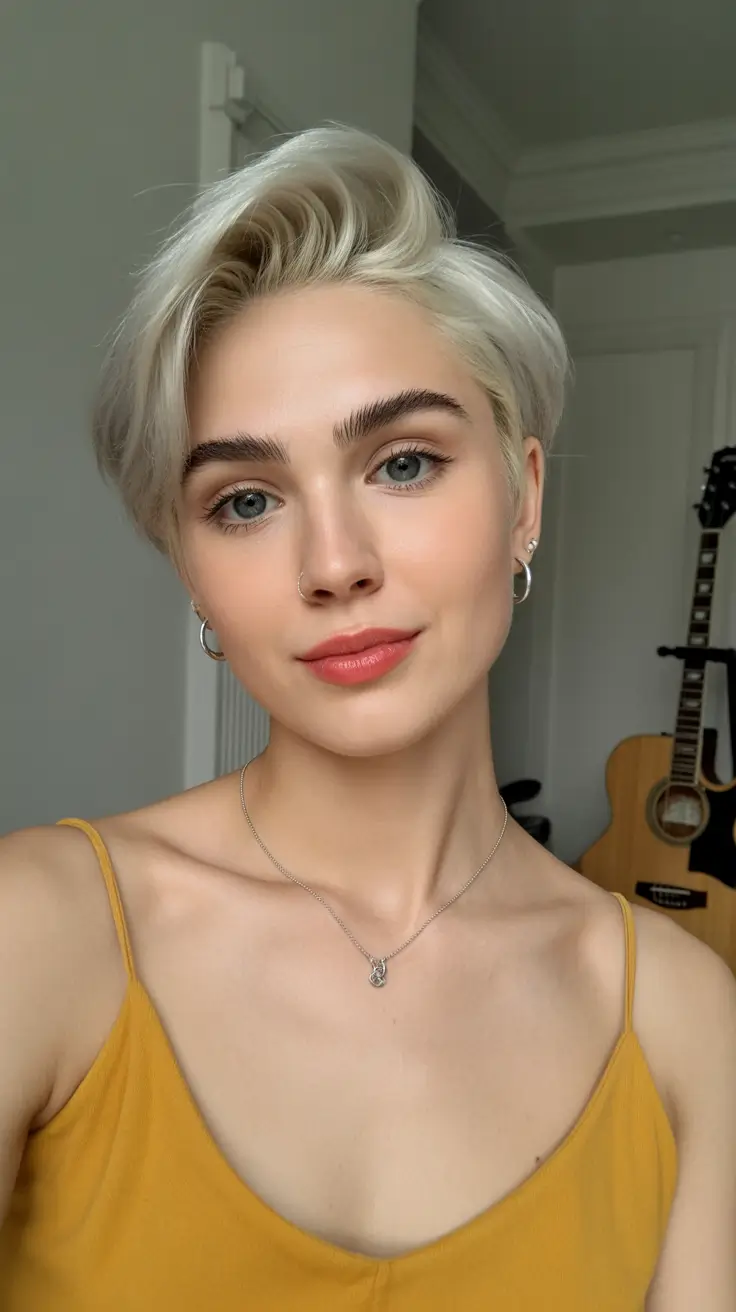 summer hair color ideas 2026 dimensional Ice Latte Pixie With Whispered Contrast