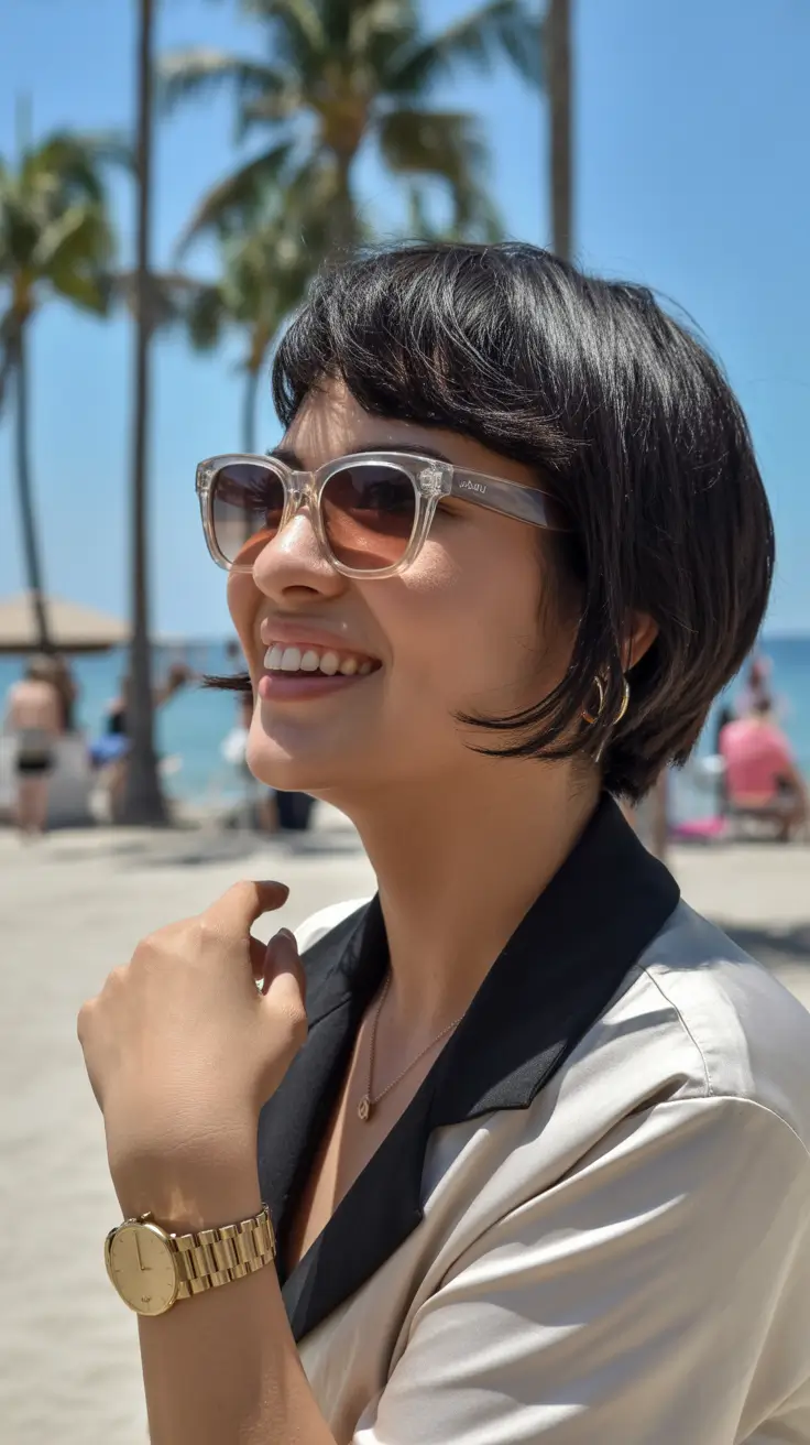 summer hair color ideas 2026 dimensional Coastal Espresso Crop With Playful Texture