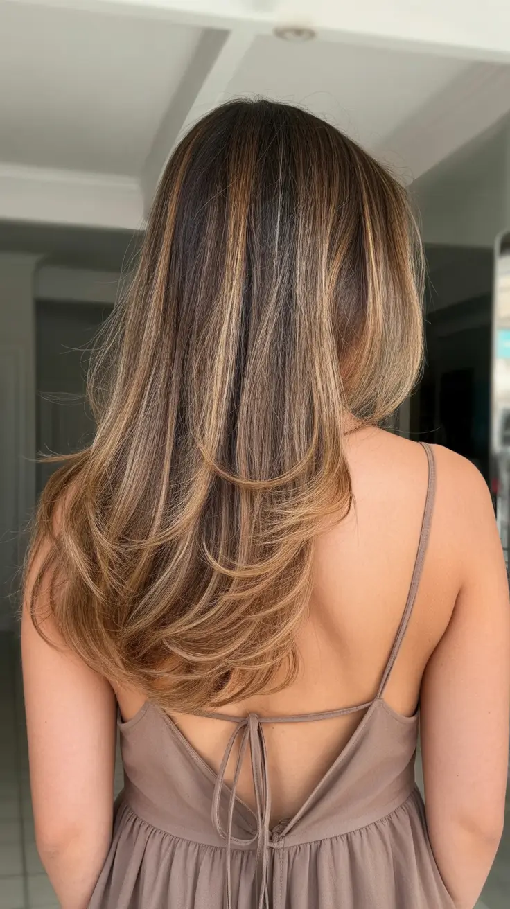 summer hair color ideas for brunettes 2026 dimensional Layered Brunette with Honey Blonde Dimension