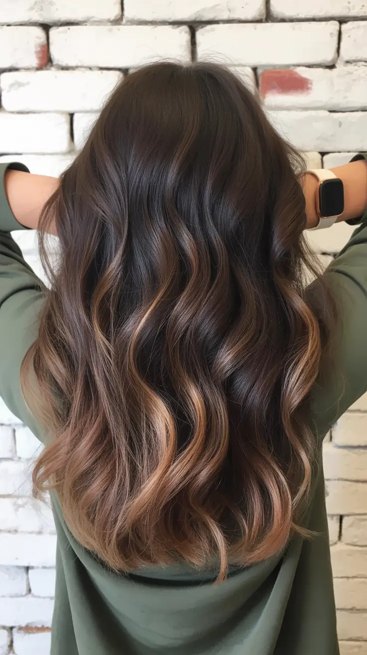 summer hair color ideas for brunettes 2026 dimensional Long Brunette Waves with Soft Ombre Ends