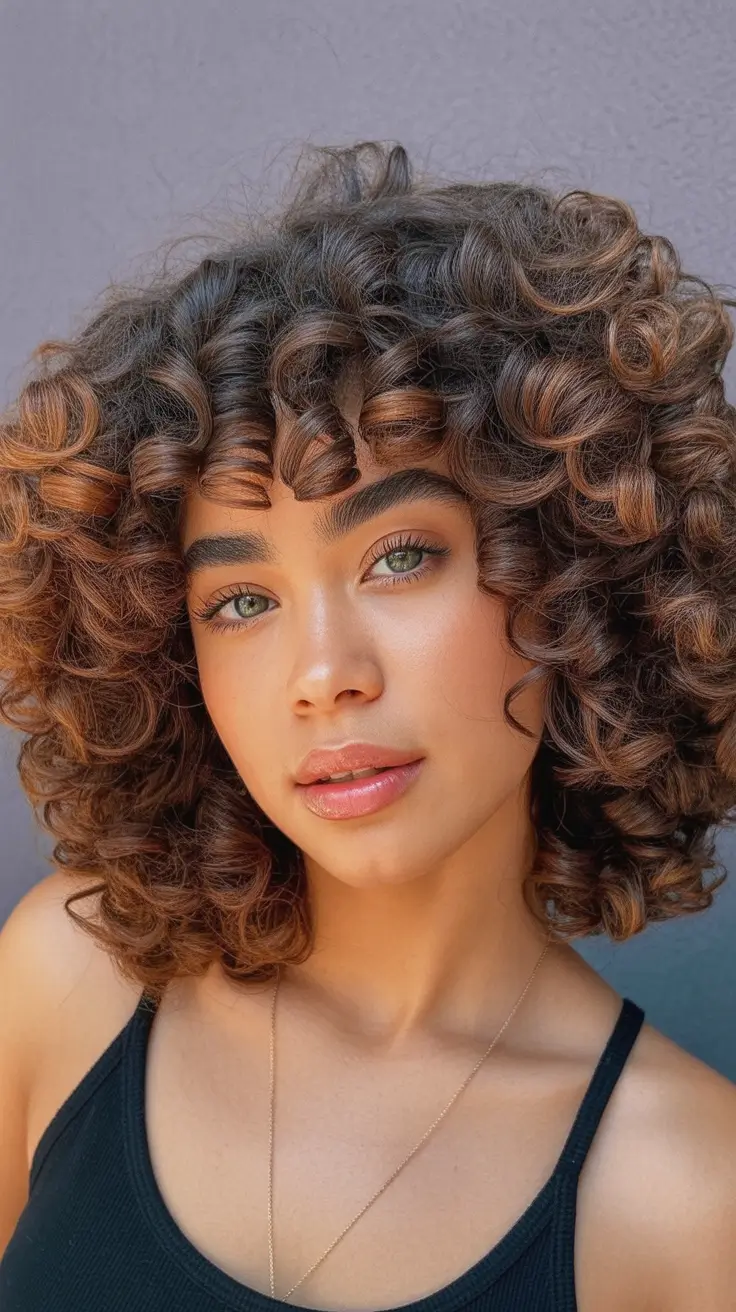 summer hair color ideas for brunettes 2026 dimensional Caramel Spiral Curls with Sunlit Dimension