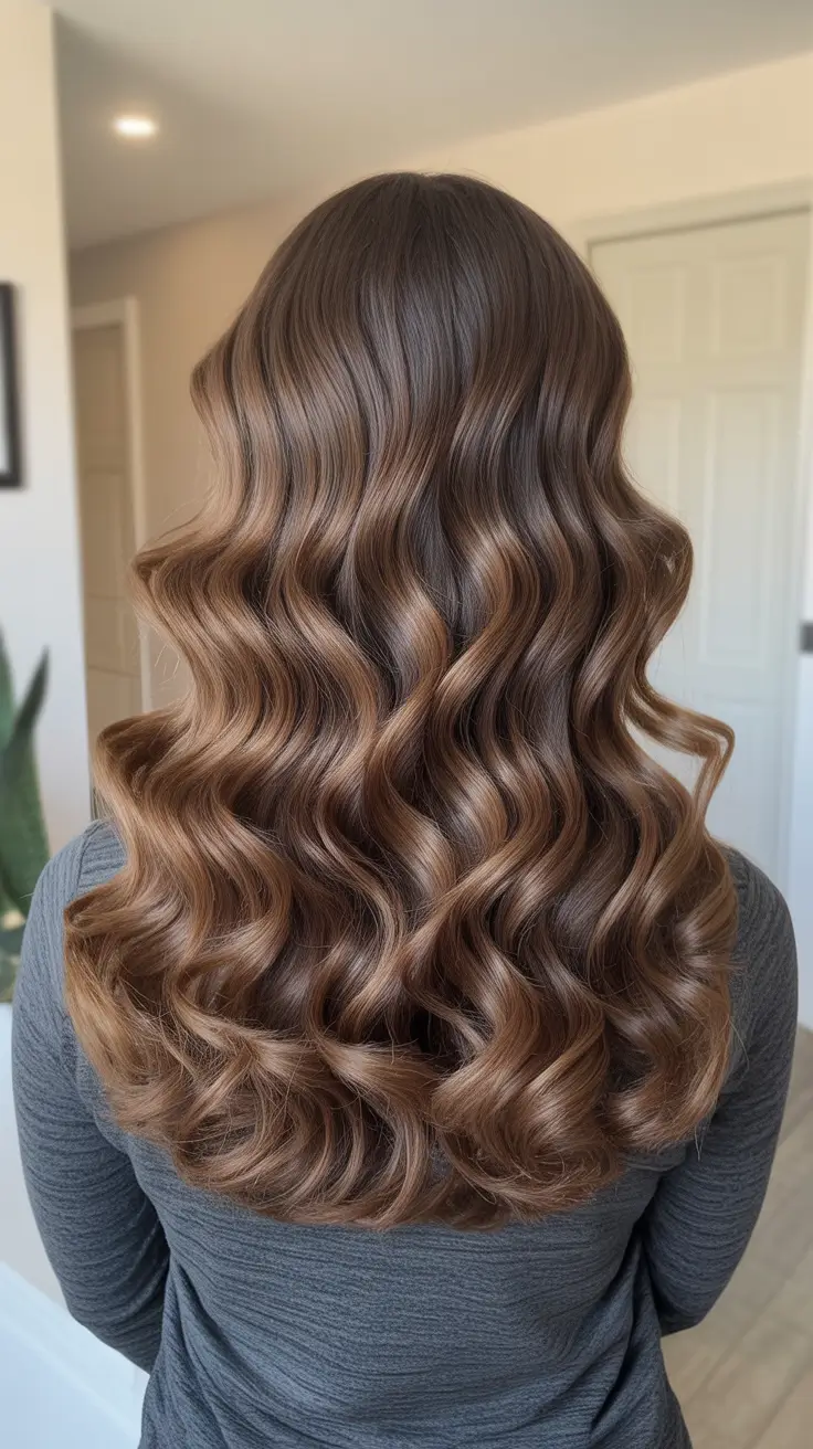 summer hair color ideas for brunettes 2026 dimensional Voluminous Brunette Waves with Honey Dimension
