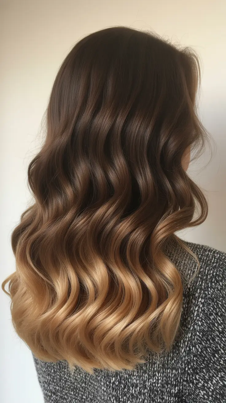 summer hair color ideas for brunettes 2026 dimensional Golden Ombre Waves with Dimensional Ends