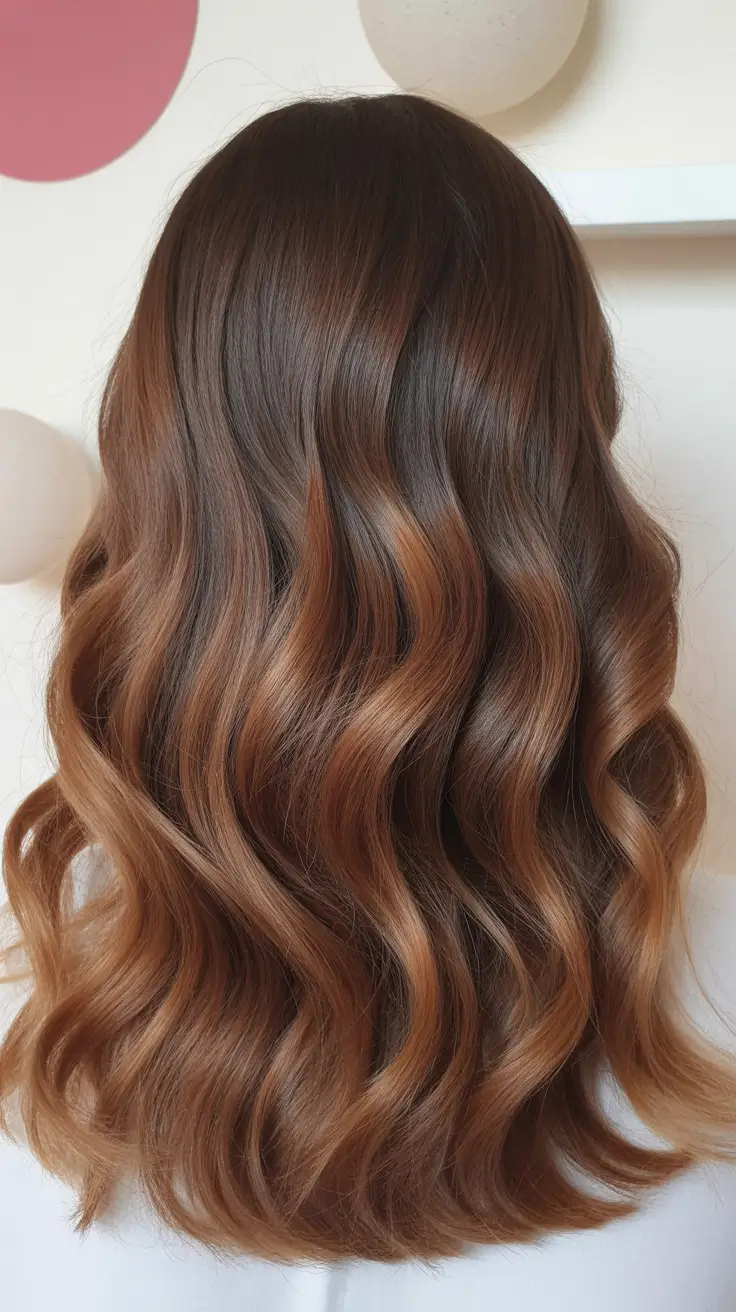 summer hair color ideas for brunettes 2026 dimensional Warm Caramel Waves with Seamless Dimension
