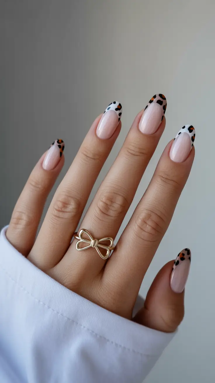 summer nail inspo almond shape Minimal Leopard French for a Playful Twist