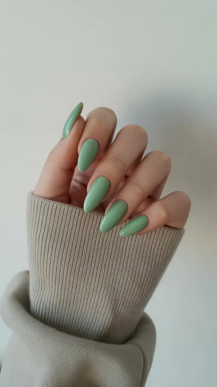 summer nail inspo almond shape Muted Sage Almond Nails That Feel Effortlessly Cool