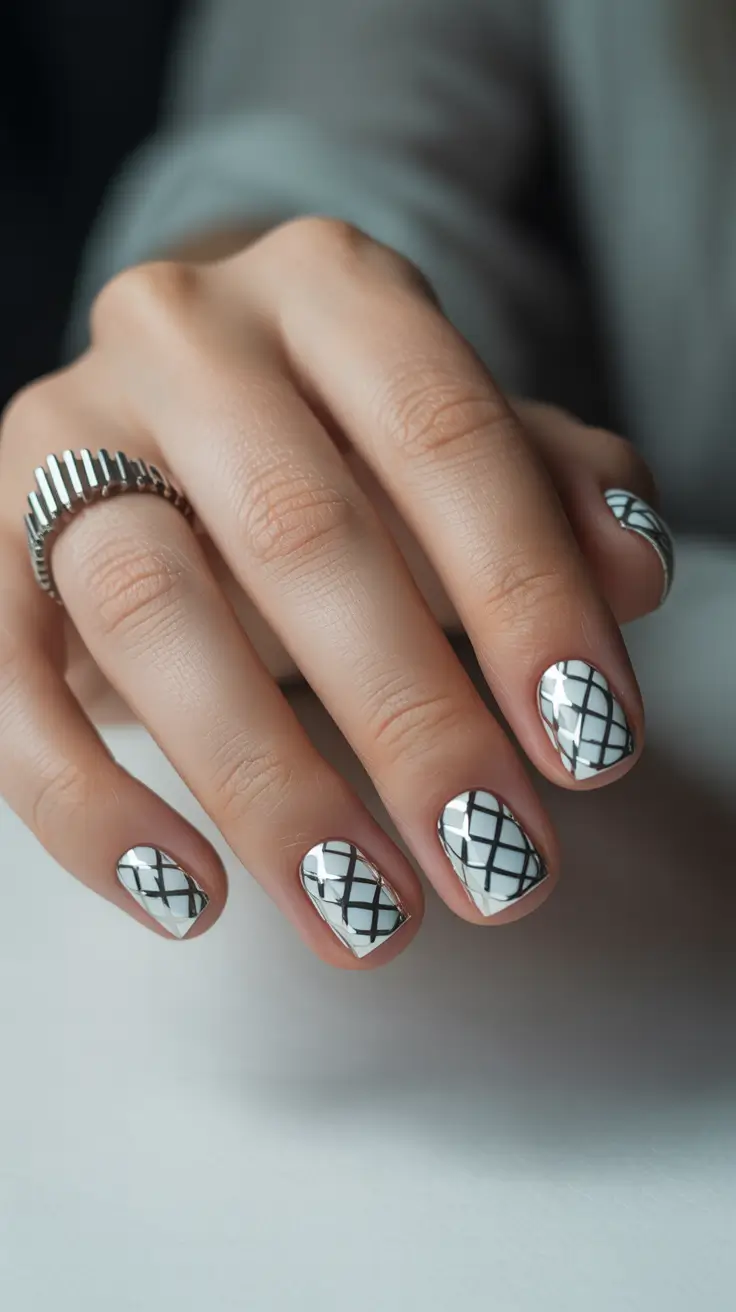 summer short nail inspo 2026 Graphic Grid White - Clean Lines, Strong Mood