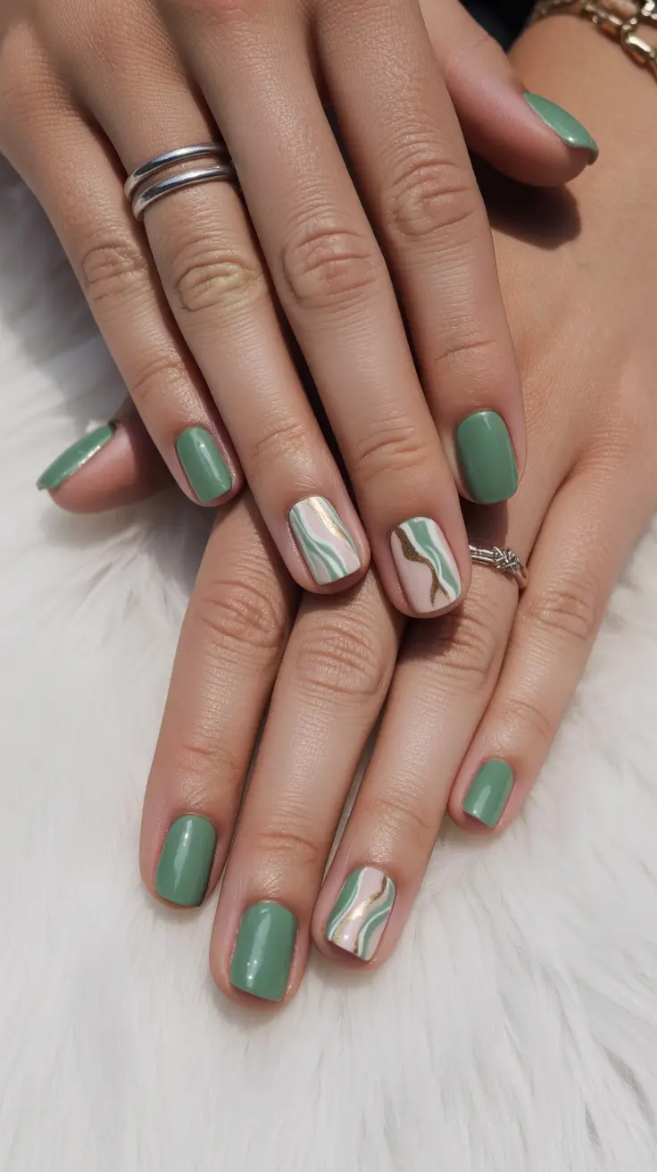 summer short nail inspo 2026 Abstract Green Lines - Soft Art with a Natural Base