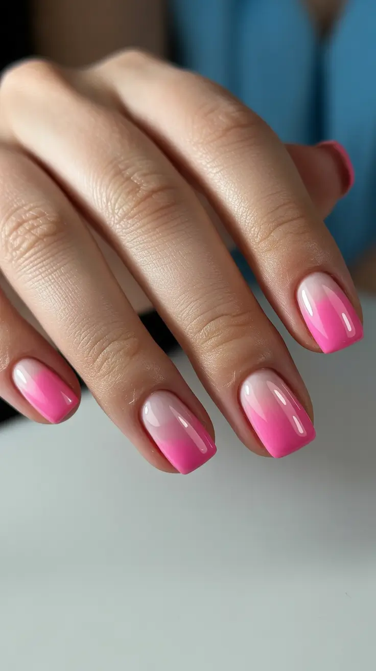 summer short nail inspo 2026 Pink Ombre Fade - That Soft Summer Glow