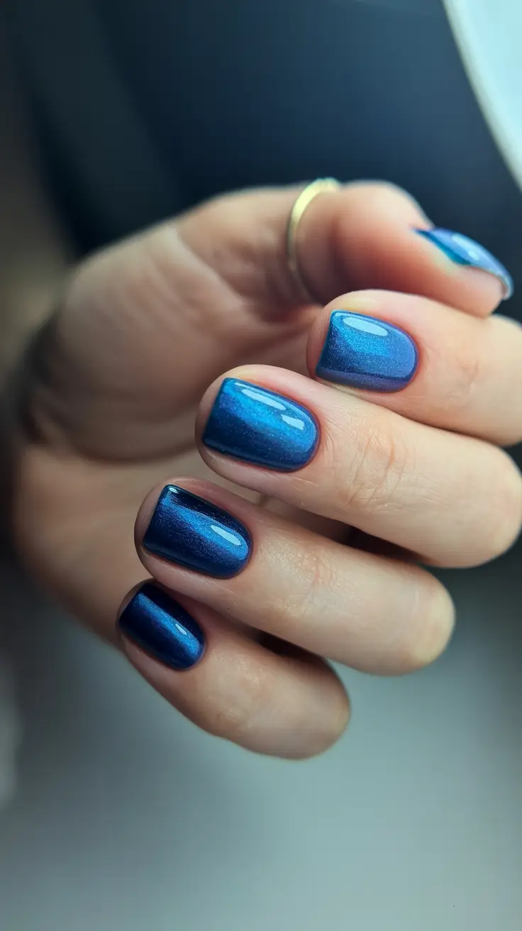 summer short nail inspo 2026 Midnight Blue Gloss - A Cool-Toned Statement