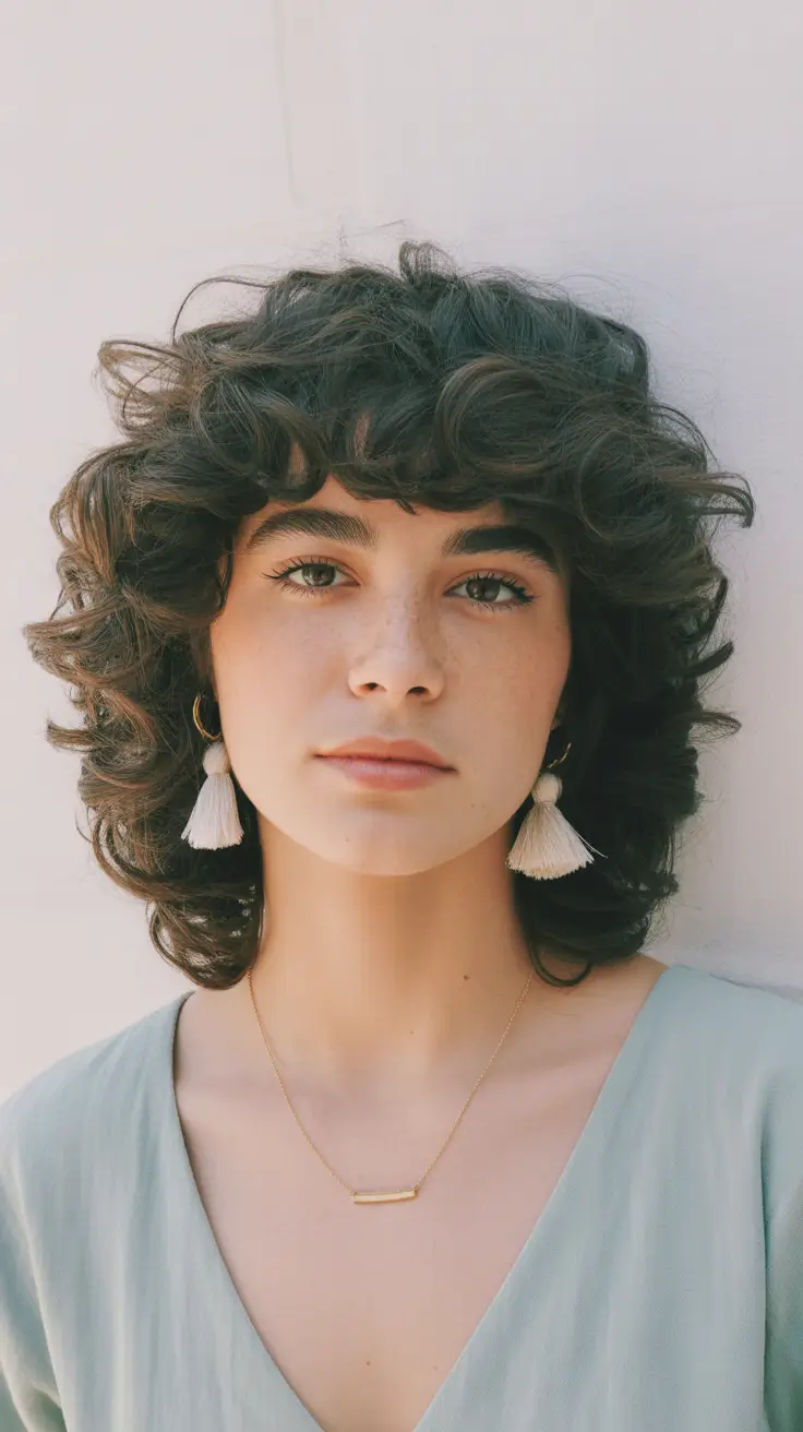 vibrant spring brunette hair color 2026 Soft Curly Brunette With Dimensional Balayage Movement