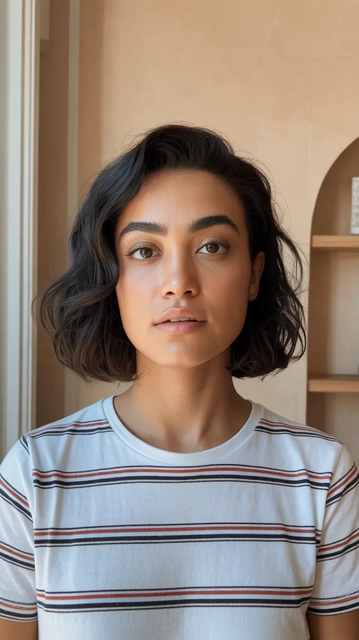 vibrant spring brunette hair color 2026 Soft Curved Brunette Bob With Natural Spring Shine