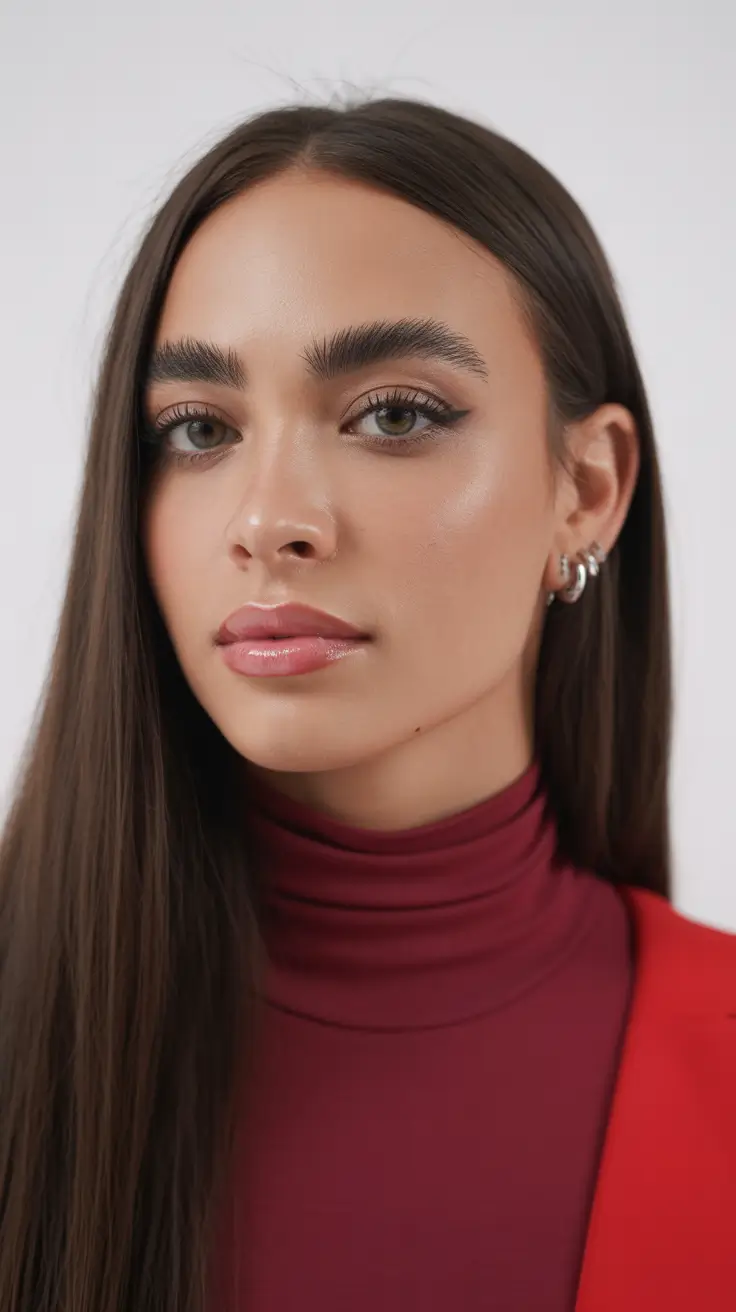 vibrant spring brunette hair color 2026 Sleek Straight Brunette With Polished Cool Depth