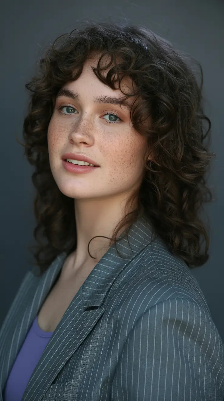 vibrant spring brunette hair color 2026 Freckled Brunette With Soft Curly Copper Dimension