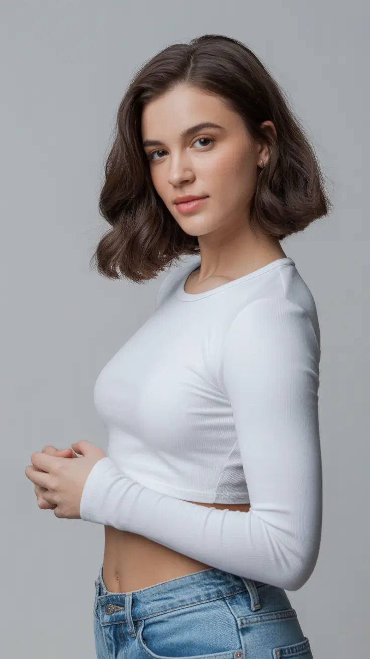 vibrant spring brunette hair color 2026 Chic Medium Length Brunette Bob With Subtle Balayage