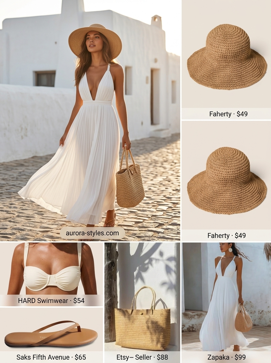 Boho summer flowy maxi dresses 2026: White sheer chiffon maxi dress for beach day or poolside cover-up.