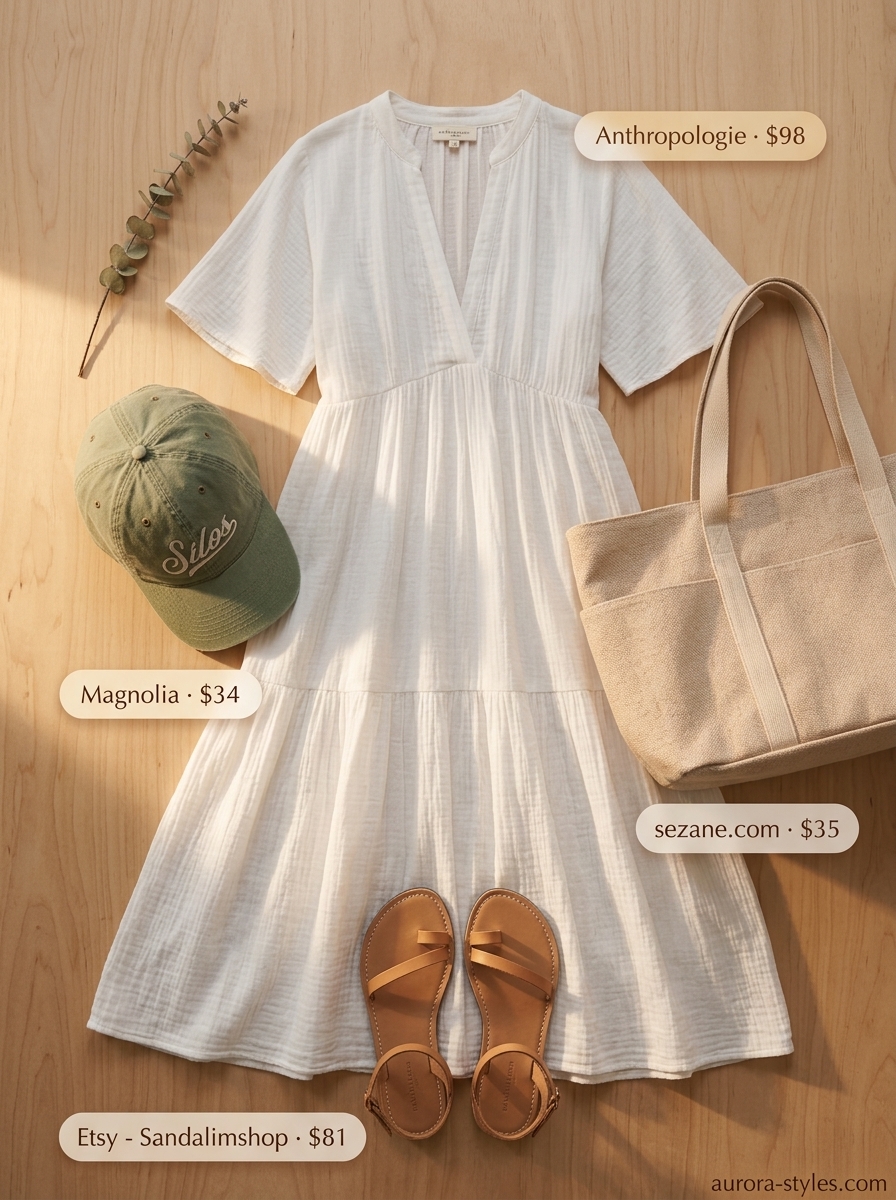 Boho summer flowy maxi dresses 2026: Olive green baseball cap with a versatile maxi dress for city exploration.