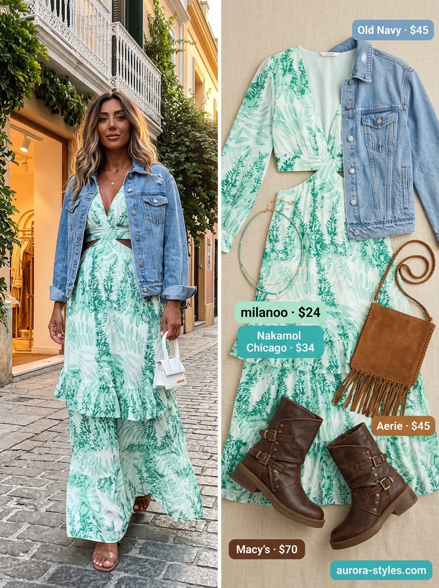 Boho summer flowy maxi dresses 2026: Multi-color floral rayon maxi dress for music festivals or summer concerts.