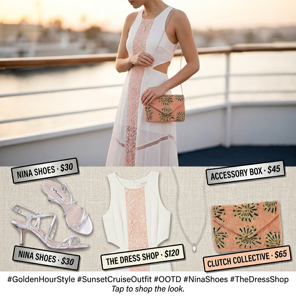 Boho summer flowy maxi dresses 2026: Ivory lace maxi dress with blush pink clutch for a summer cruise.
