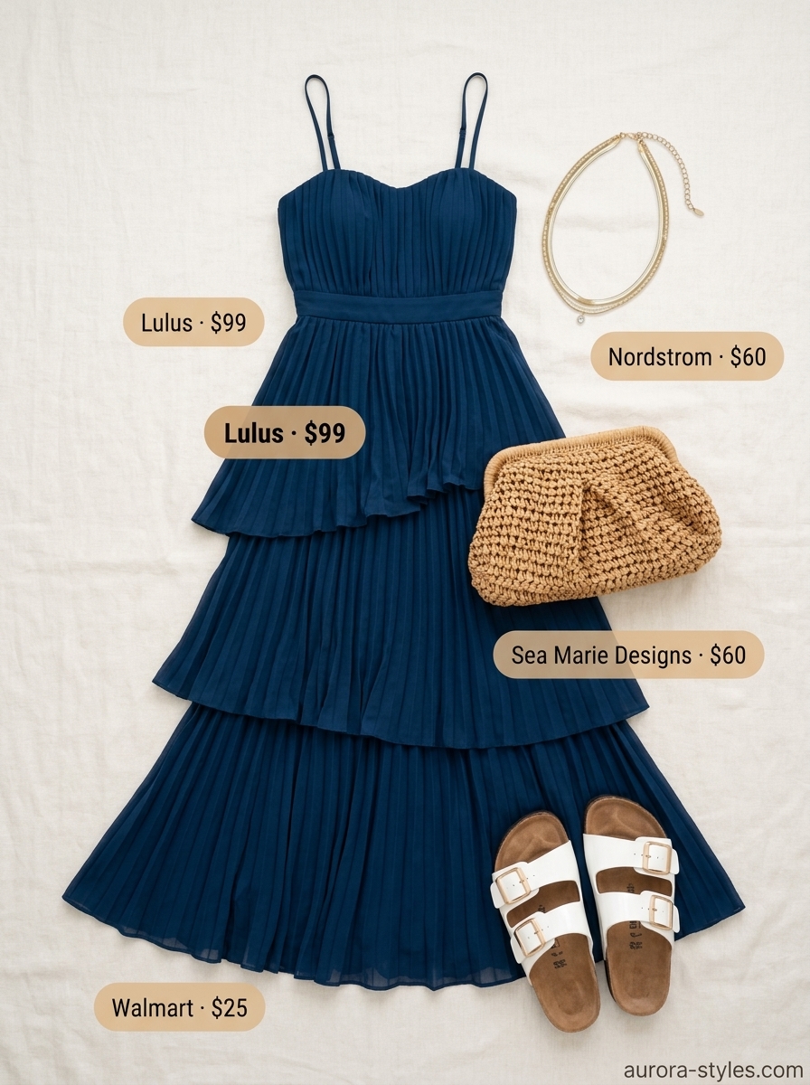 Comfy cotton summer outfits for women 2026: Deep ocean blue cotton maxi dress for coastal breeze vacation style. Serene & feminine.