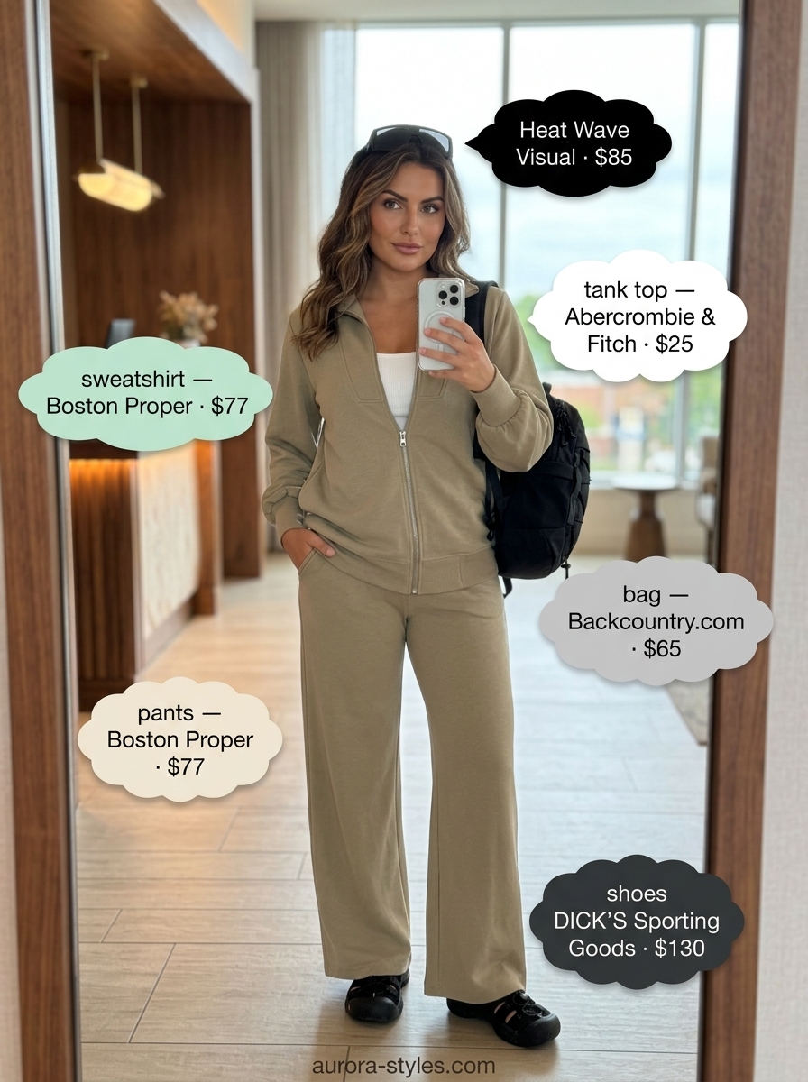 Comfy Summer Road Trip Outfits 2026: Adventure Pants Comfy summer road trip outfits for women 2026: Khaki cargo pants, white tank, hiking sandals, and backpack.