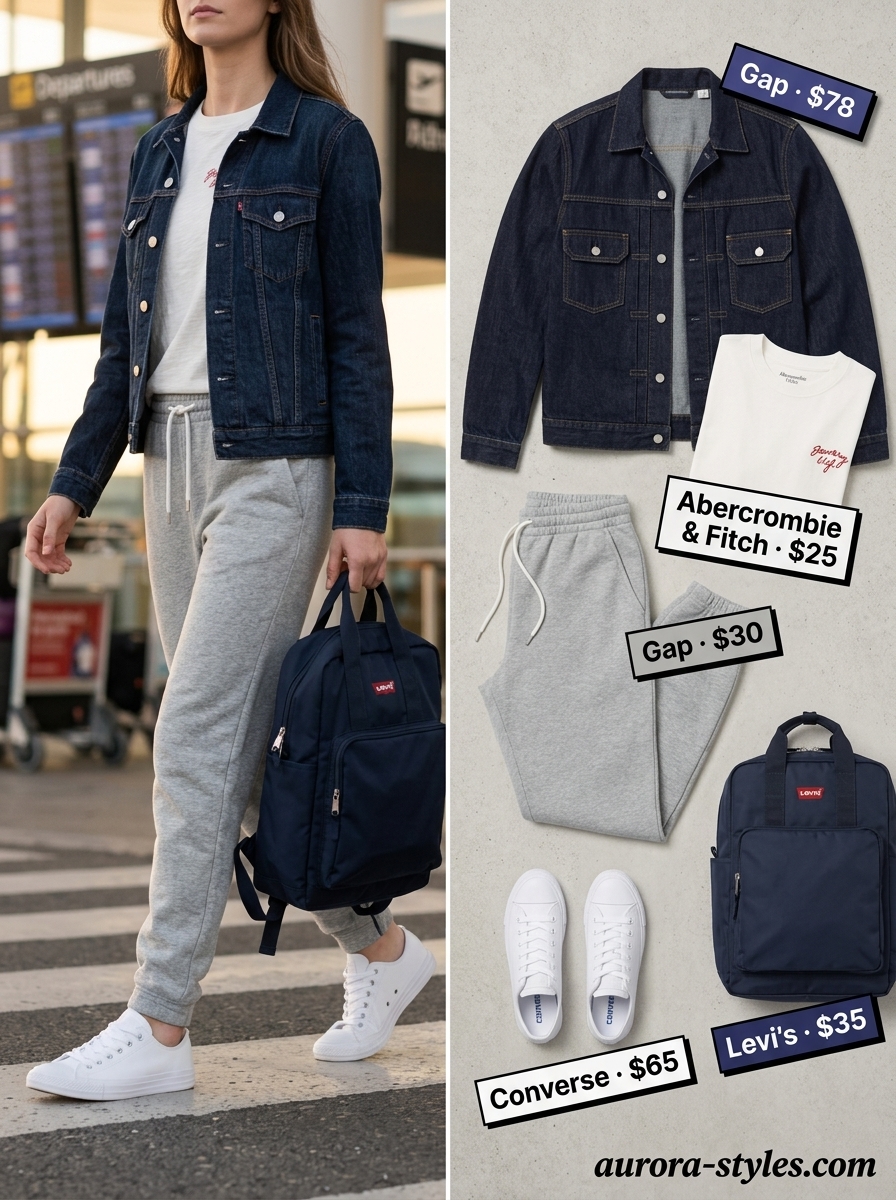 Comfy Summer Road Trip Outfits for Women 2026: Classic Drive Style Comfy summer road trip outfits for women 2026: Denim jacket, joggers, graphic tee for classic drives.